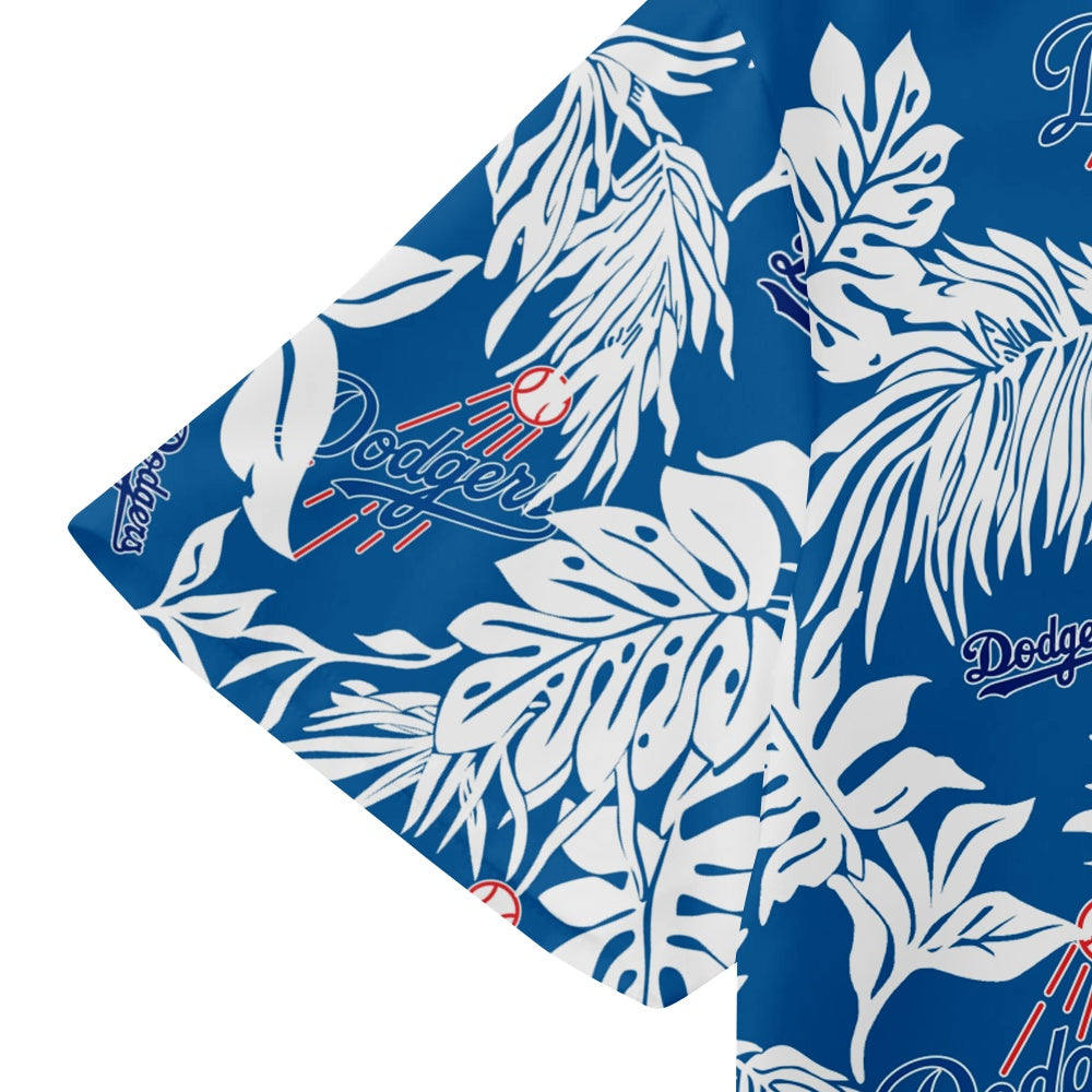 Los Angeles Dodgers Baseball Hawaiian Print Foliage Leaves Pattern Short Sleeve ShirtMens short sleeve shirts Big and tall Mens shirts Short sleeve shirts for men Mens 4xl shirts Casual short sleeve shirts