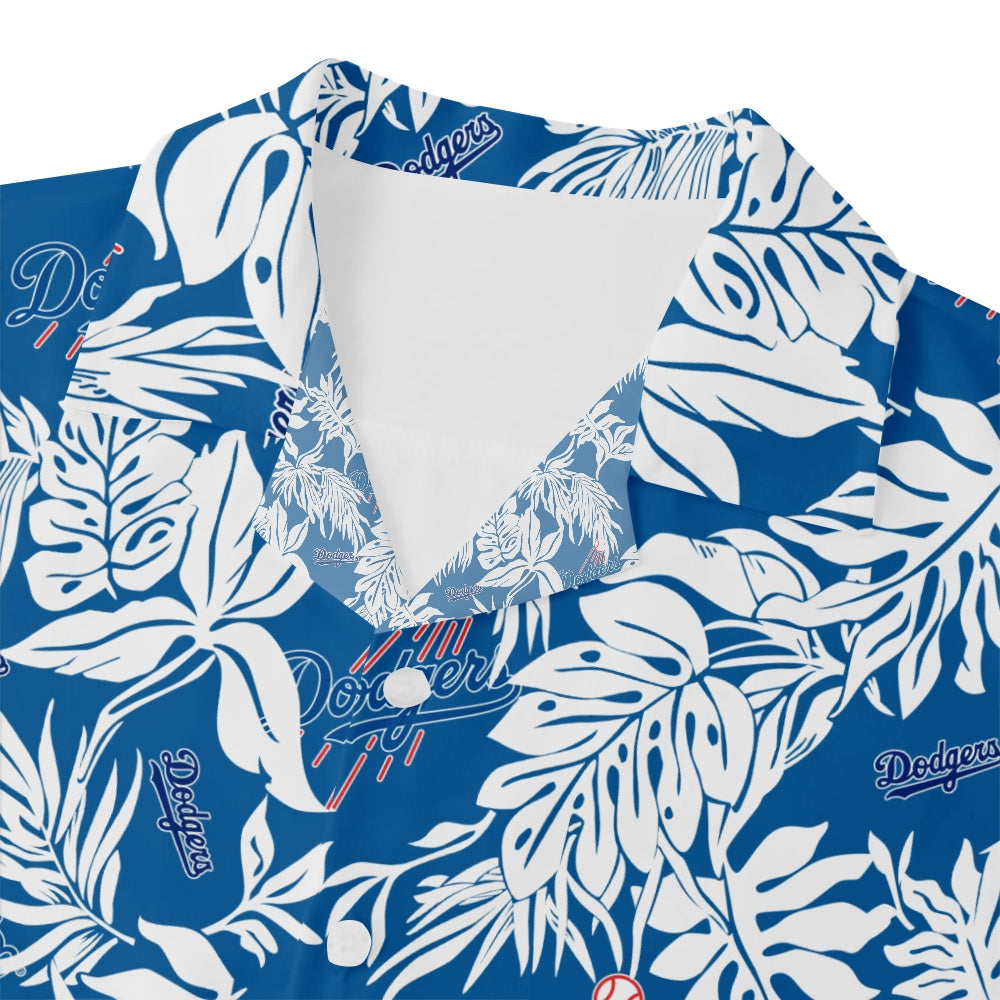 Los Angeles Dodgers Baseball Hawaiian Print Foliage Leaves Pattern Short Sleeve ShirtMens short sleeve shirts Big and tall Mens shirts Short sleeve shirts for men Mens 4xl shirts Casual short sleeve shirts