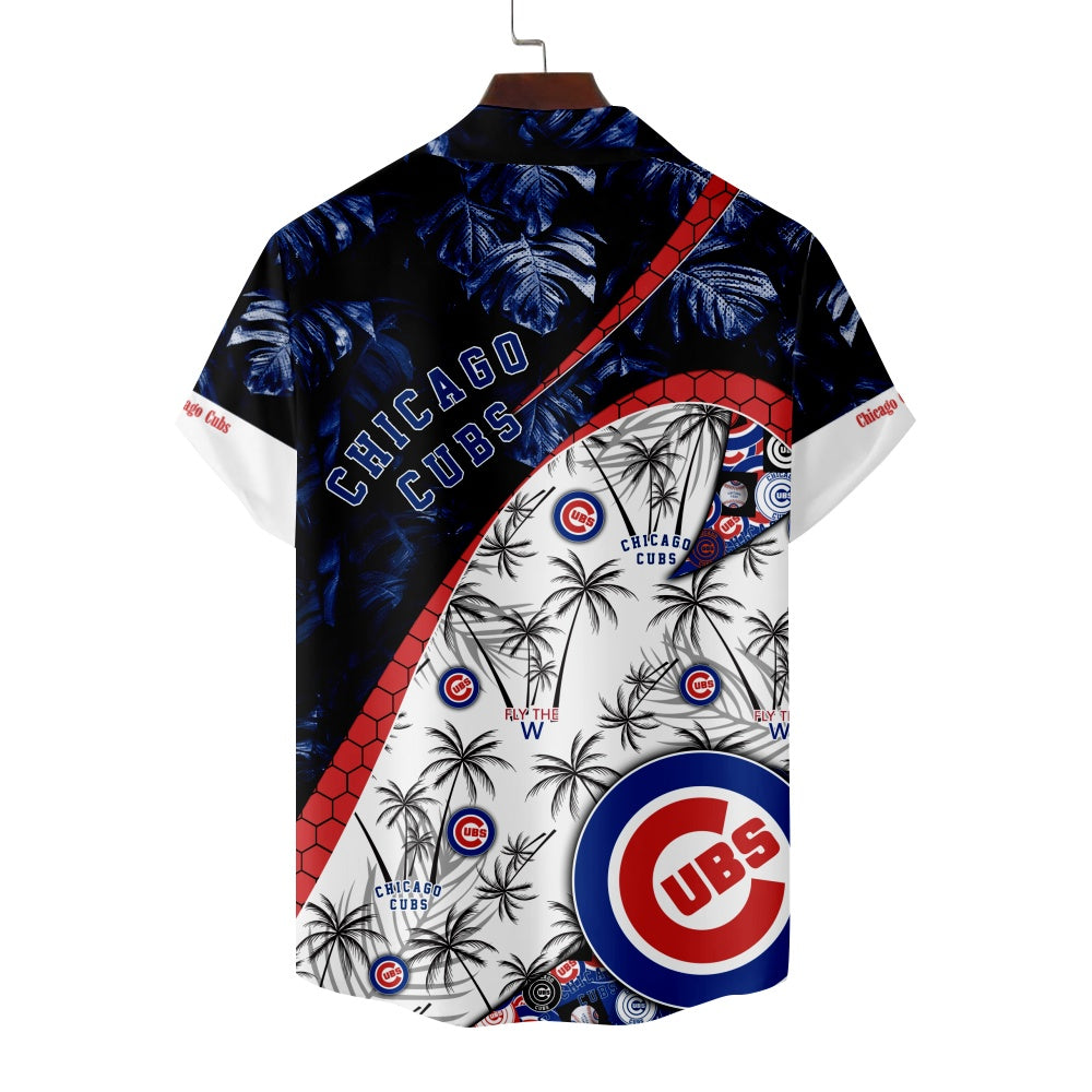 Chicago Cubs Baseball Hawaiian Palm Trees Leaf Print Short Sleeve ShirtMens short sleeve shirts Big and tall Mens shirts Short sleeve shirts for men Mens 4xl shirts Casual short sleeve shirts