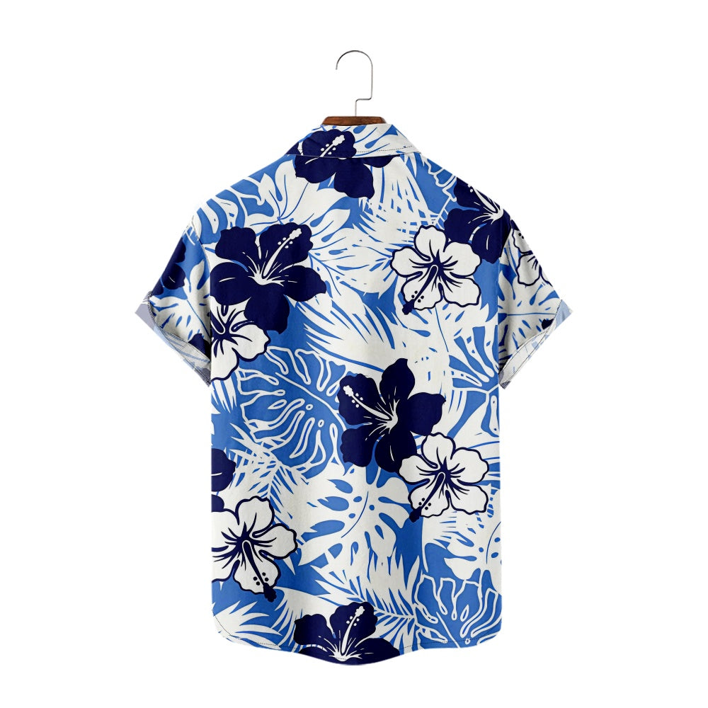 Men's Casual Floral Hibiscus Foliage Print Short Sleeve ShirtMens short sleeve shirts Big and tall Mens shirts Short sleeve shirts for men Mens 4xl shirts Casual short sleeve shirts