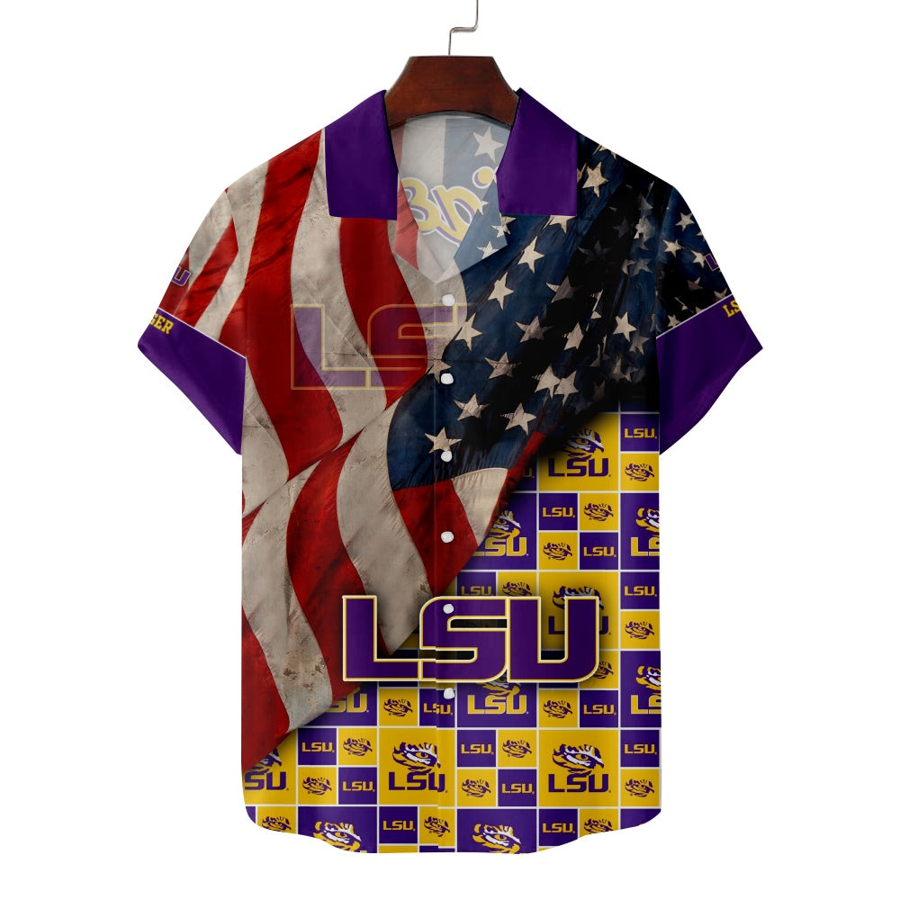 LSU Tigers Baseball Star Striped Flag ShirtMens short sleeve shirts Big and tall Mens shirts Short sleeve shirts for men Mens 4xl shirts Casual short sleeve shirts