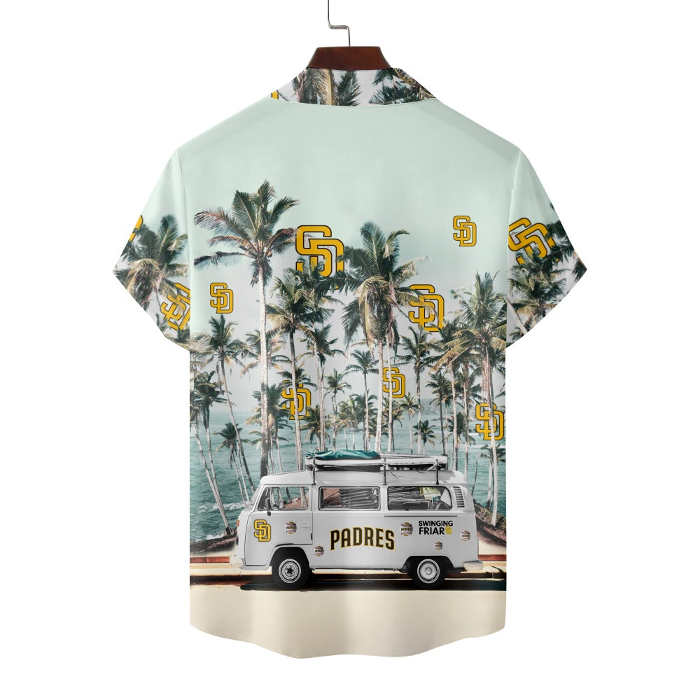 San Diego Padres Baseball Minibus Palm Tree Ocean Short Sleeve ShirtMens short sleeve shirts Big and tall Mens shirts Short sleeve shirts for men Mens 4xl shirts Casual short sleeve shirts