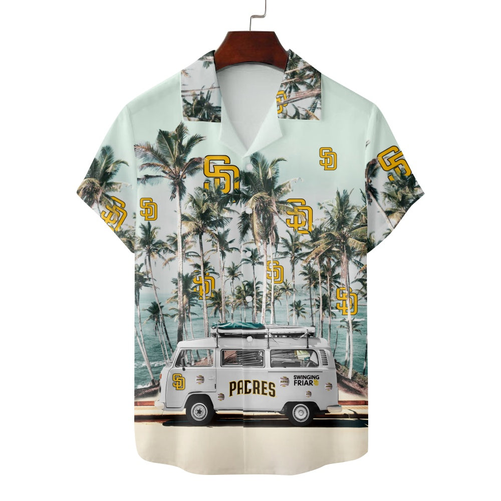 San Diego Padres Baseball Minibus Palm Tree Ocean Short Sleeve ShirtMens short sleeve shirts Big and tall Mens shirts Short sleeve shirts for men Mens 4xl shirts Casual short sleeve shirts