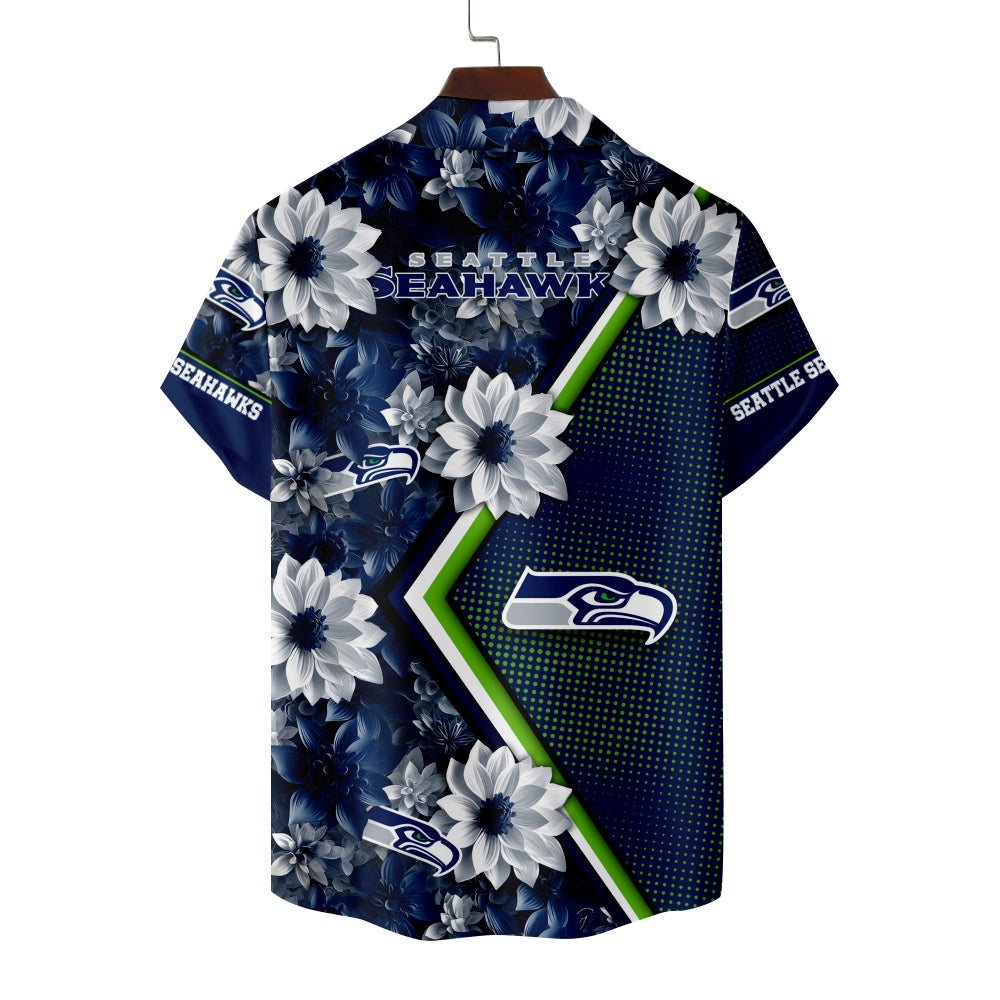 Seattle Seahawks American Football Floral Print Short Sleeve ShirtMens short sleeve shirts Big and tall Mens shirts Short sleeve shirts for men Mens 4xl shirts Casual short sleeve shirts