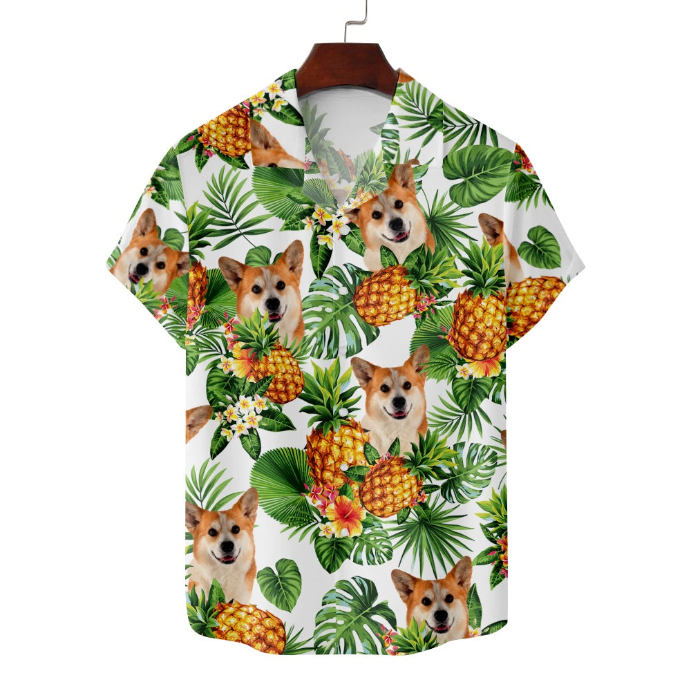 Men's Corgi Dog Pineapple Hawaiian Vacation Print Short Sleeve ShirtMens short sleeve shirts Big and tall Mens shirts Short sleeve shirts for men Mens 4xl shirts Casual short sleeve shirts