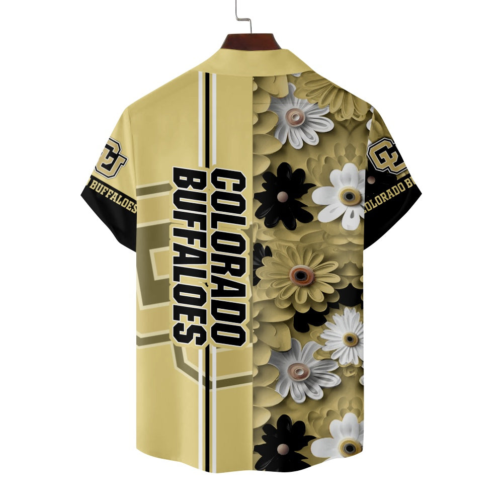 Colorado Buffaloes American Football Floral Print Short Sleeve ShirtMens short sleeve shirts Big and tall Mens shirts Short sleeve shirts for men Mens 4xl shirts Casual short sleeve shirts