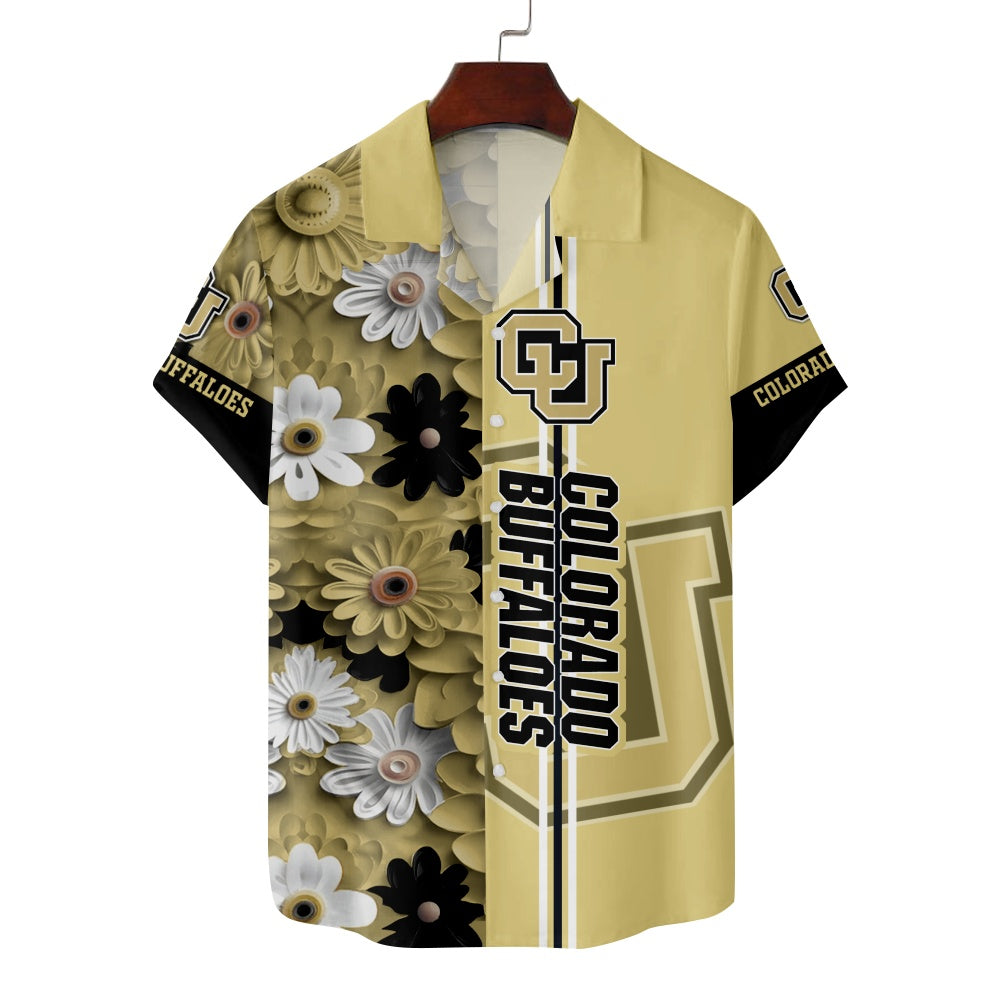 Colorado Buffaloes American Football Floral Print Short Sleeve ShirtMens short sleeve shirts Big and tall Mens shirts Short sleeve shirts for men Mens 4xl shirts Casual short sleeve shirts