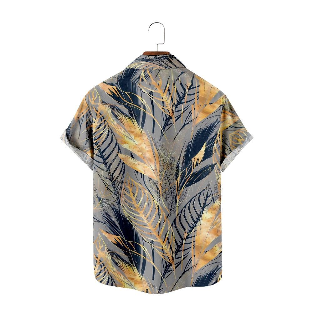 Men's Golden Leaf Print Short Sleeve ShirtMens short sleeve shirts Big and tall Mens shirts Short sleeve shirts for men Mens 4xl shirts Casual short sleeve shirts