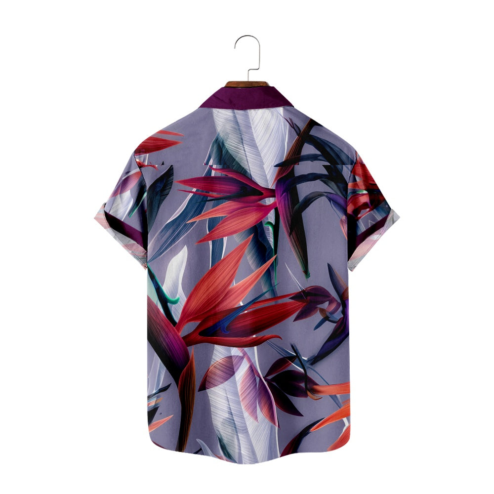 Men's Birds of a Paradise Flower Print Purple Short Sleeve ShirtMens short sleeve shirts Big and tall Mens shirts Short sleeve shirts for men Mens 4xl shirts Casual short sleeve shirts