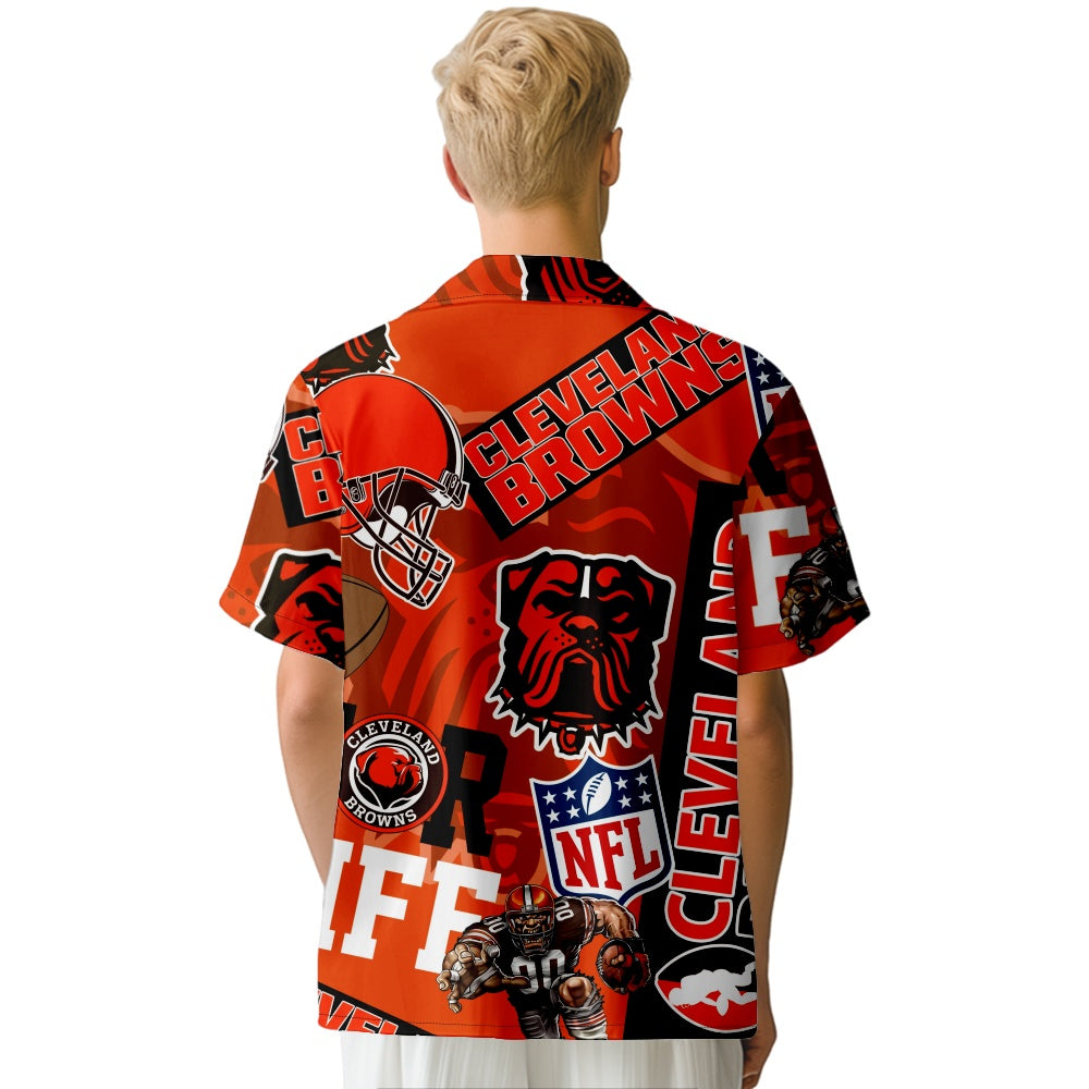 Cleveland Browns American Football All Over Print Short Sleeve ShirtMens short sleeve shirts Big and tall Mens shirts Short sleeve shirts for men Mens 4xl shirts Casual short sleeve shirts