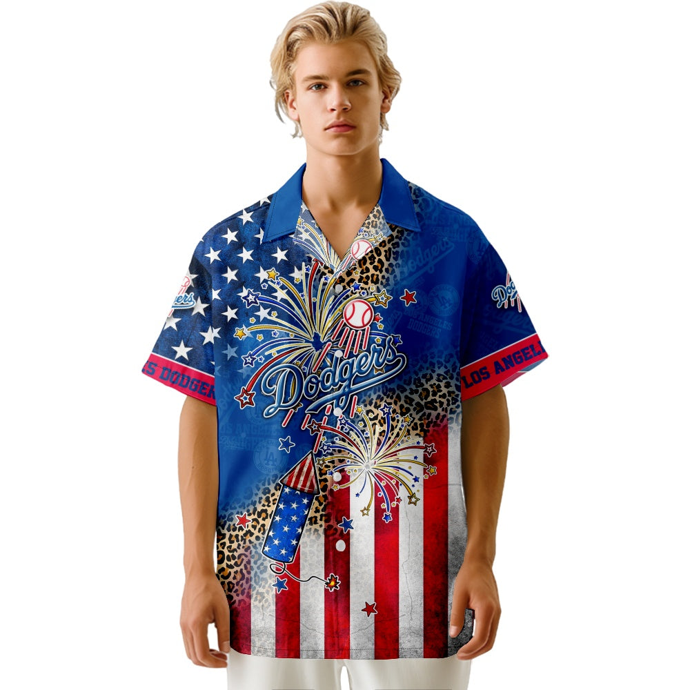 Los Angeles Dodgers Baseball Print Fireworks Star Striped Flag ShirtMens short sleeve shirts Big and tall Mens shirts Short sleeve shirts for men Mens 4xl shirts Casual short sleeve shirts