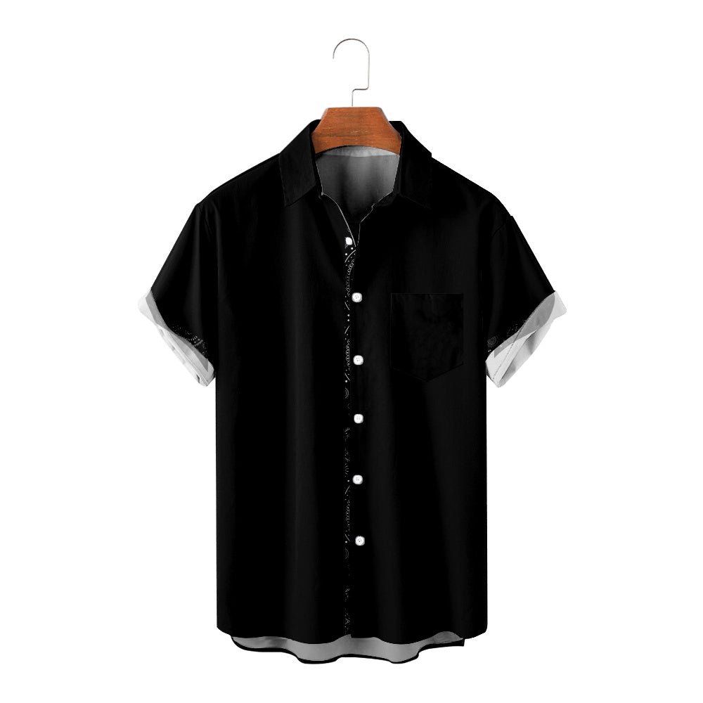 Men's Casual Button Lining Contrast Pattern Short Sleeve ShirtMens short sleeve shirts Big and tall Mens shirts Short sleeve shirts for men Mens 4xl shirts Casual short sleeve shirts