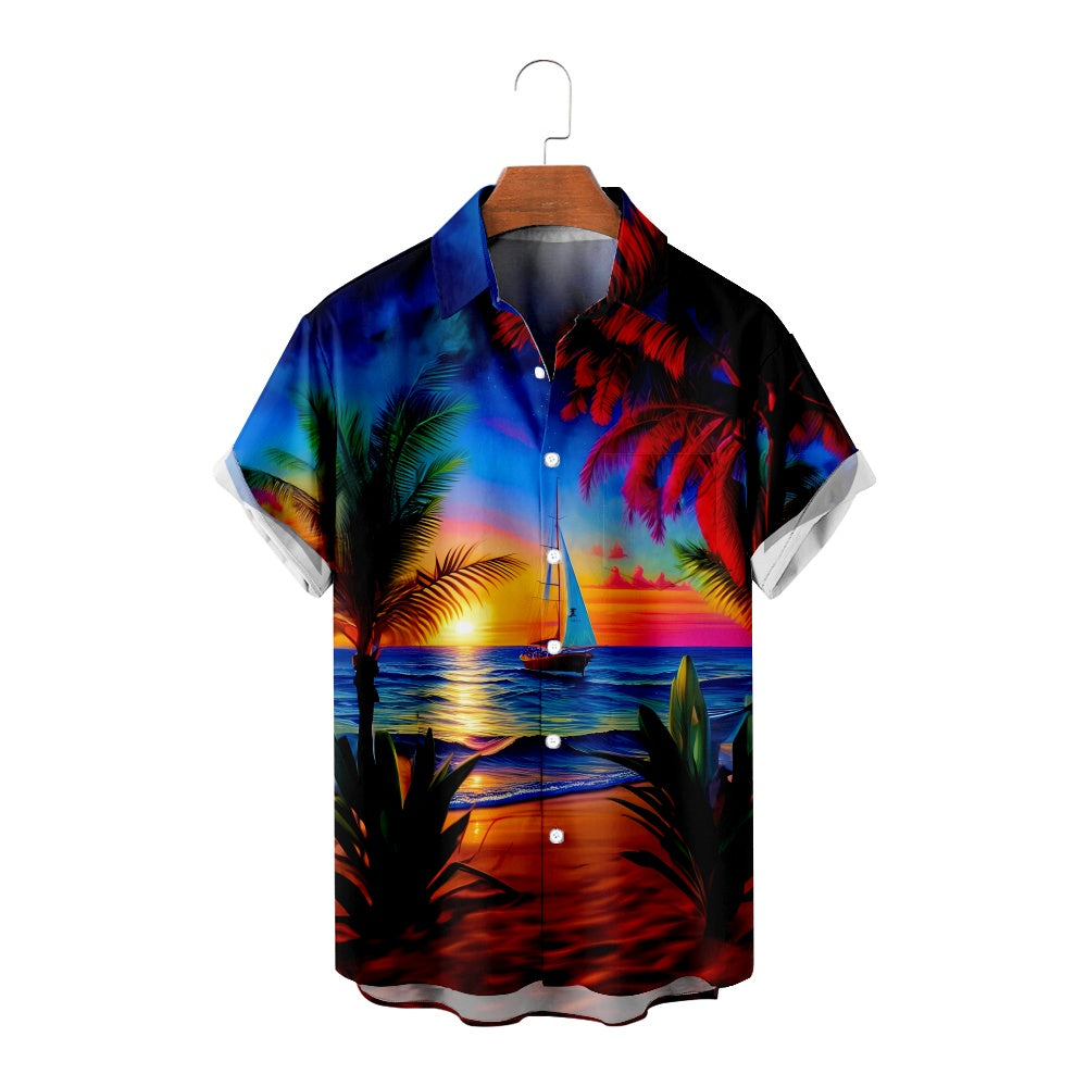 Men's Vibrant Sunset Beach Ocean Sand Vacation Short Sleeve ShirtMens short sleeve shirts Big and tall Mens shirts Short sleeve shirts for men Mens 4xl shirts Casual short sleeve shirts