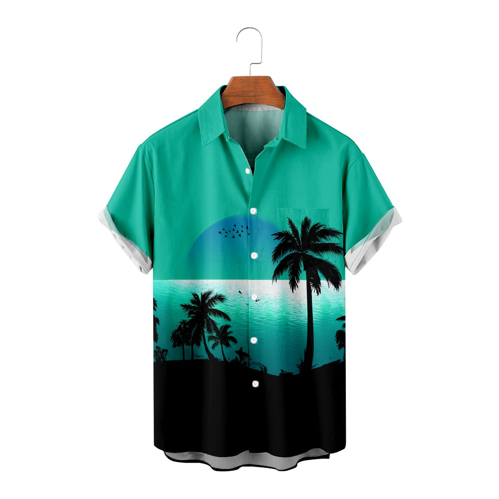 Men's Hawaiian Sunset Palm Ocean Short Sleeve ShirtMens short sleeve shirts Big and tall Mens shirts Short sleeve shirts for men Mens 4xl shirts Casual short sleeve shirts