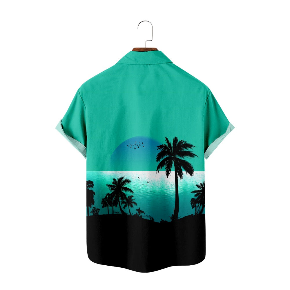 Men's Hawaiian Sunset Palm Ocean Short Sleeve ShirtMens short sleeve shirts Big and tall Mens shirts Short sleeve shirts for men Mens 4xl shirts Casual short sleeve shirts