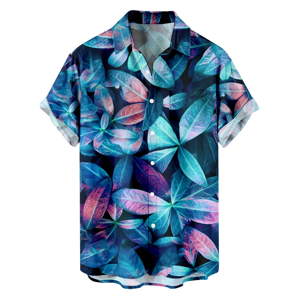 Men's Leaf Print Casual Short Sleeve ShirtMens short sleeve shirts Big and tall Mens shirts Short sleeve shirts for men Mens 4xl shirts Casual short sleeve shirts