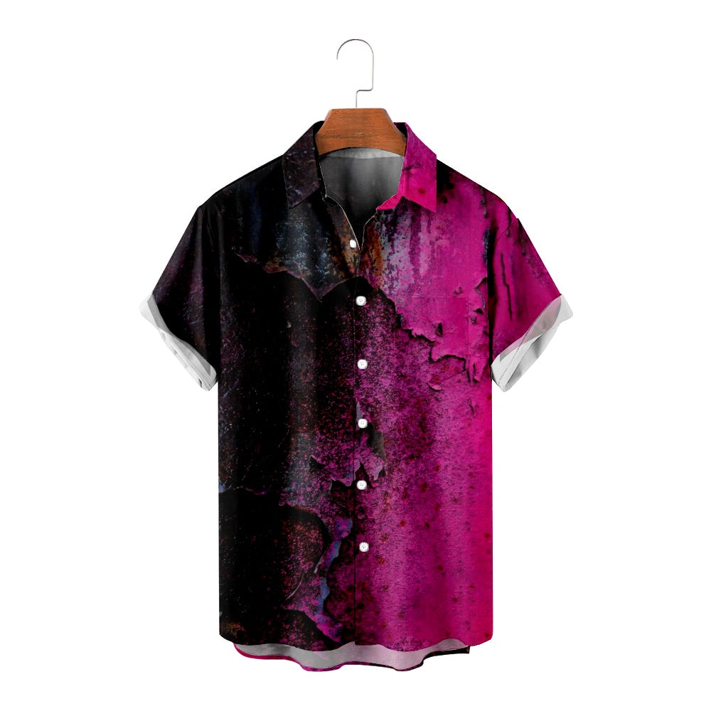 Men's Black and Pink Abstract Peeling Paint Print Short Sleeve ShirtMens short sleeve shirts Big and tall Mens shirts Short sleeve shirts for men Mens 4xl shirts Casual short sleeve shirts