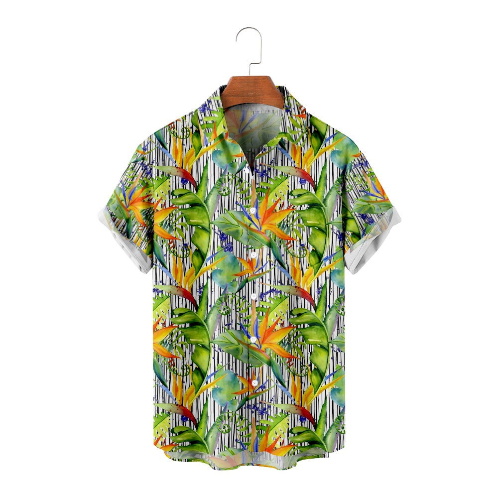 Men's Hand Illustrated Birds of a Paradise Flower Print Short Sleeve ShirtMens short sleeve shirts Big and tall Mens shirts Short sleeve shirts for men Mens 4xl shirts Casual short sleeve shirts