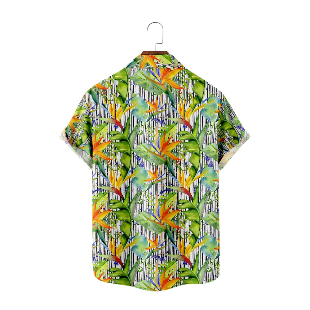 Men's Hand Illustrated Birds of a Paradise Flower Print Short Sleeve ShirtMens short sleeve shirts Big and tall Mens shirts Short sleeve shirts for men Mens 4xl shirts Casual short sleeve shirts