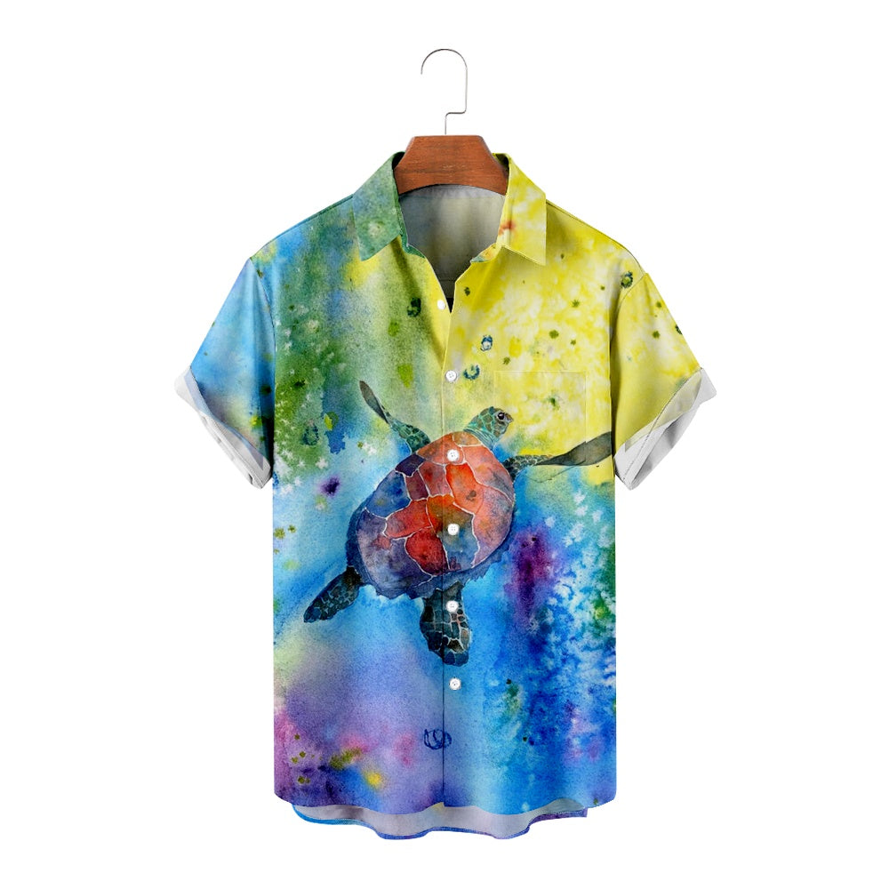 Men's Watercolor Tortoise Casual Short Sleeve ShirtMens short sleeve shirts Big and tall Mens shirts Short sleeve shirts for men Mens 4xl shirts Casual short sleeve shirts