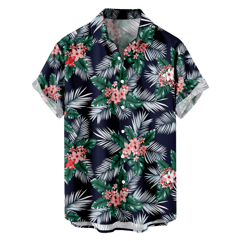 Men's Hawaiian Floral Print Leaf Pattern Short Sleeve ShirtMens short sleeve shirts Big and tall Mens shirts Short sleeve shirts for men Mens 4xl shirts Casual short sleeve shirts