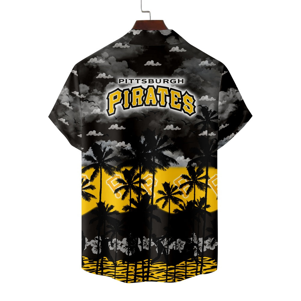 Pittsburgh Pirates Baseball Hawaiian Print Palm Short Sleeve ShirtMens short sleeve shirts Big and tall Mens shirts Short sleeve shirts for men Mens 4xl shirts Casual short sleeve shirts