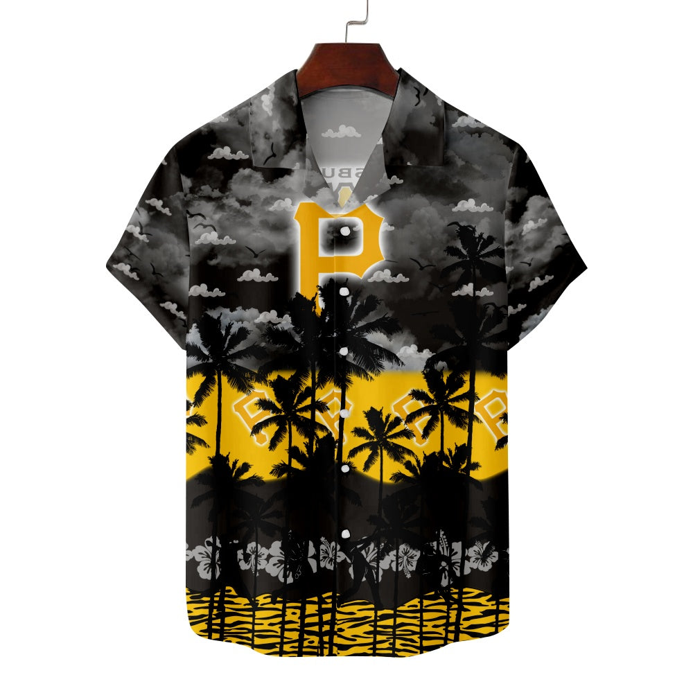 Pittsburgh Pirates Baseball Hawaiian Print Palm Short Sleeve ShirtMens short sleeve shirts Big and tall Mens shirts Short sleeve shirts for men Mens 4xl shirts Casual short sleeve shirts