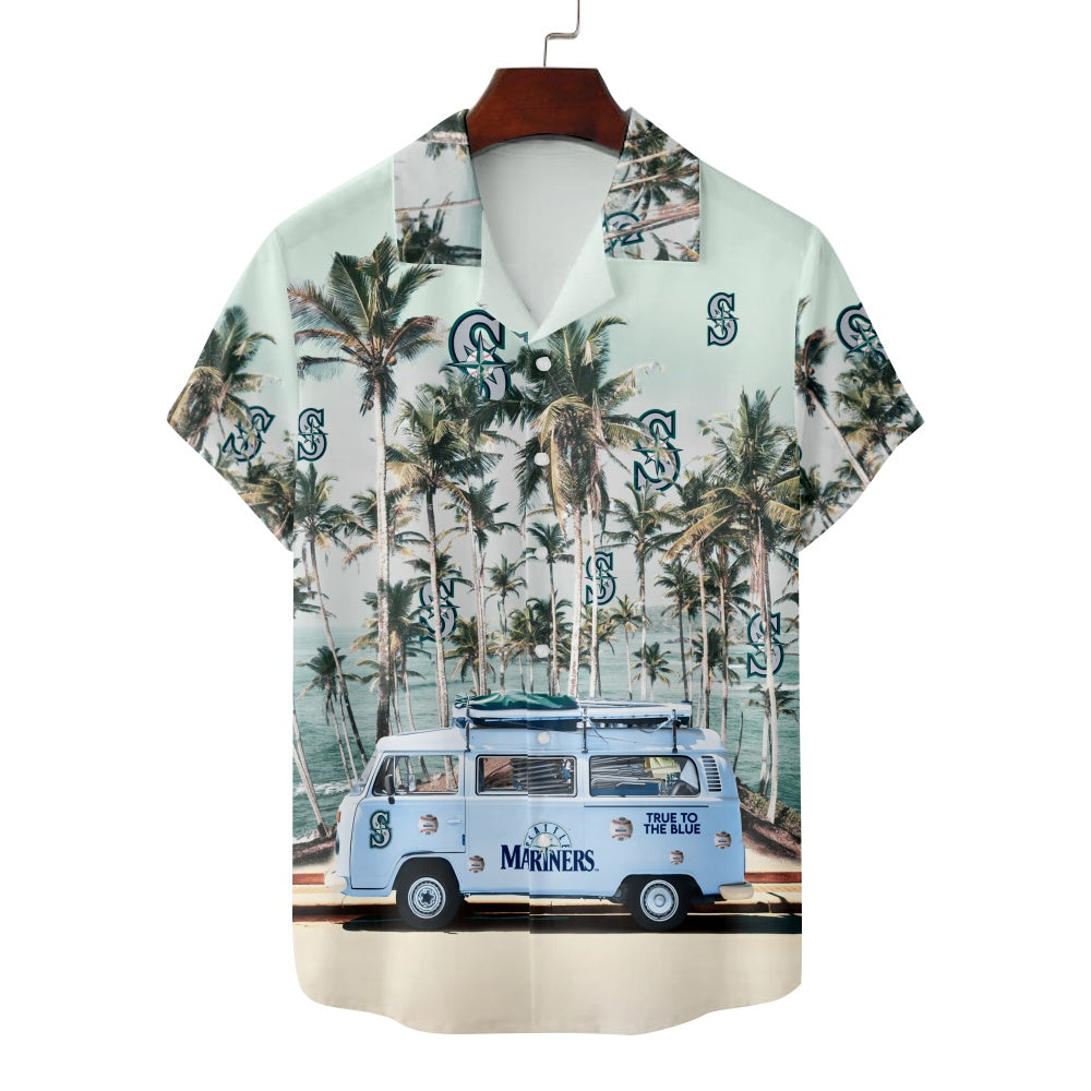 Seattle Mariners Baseball Minibus Palm Tree Ocean Short Sleeve ShirtMens short sleeve shirts Big and tall Mens shirts Short sleeve shirts for men Mens 4xl shirts Casual short sleeve shirts