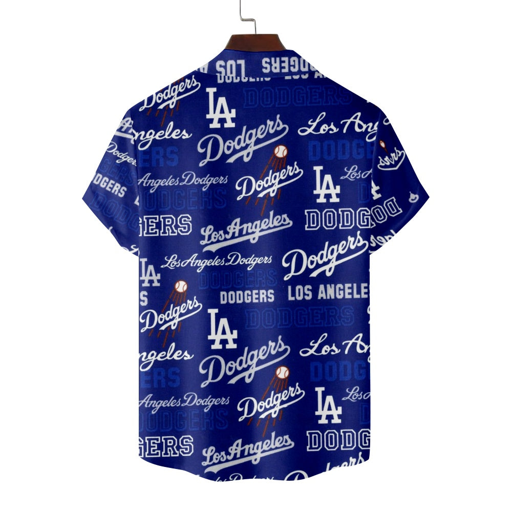 Los Angeles Dodgers Baseball All Over Blue Logo Print Short Sleeve ShirtMens short sleeve shirts Big and tall Mens shirts Short sleeve shirts for men Mens 4xl shirts Casual short sleeve shirts