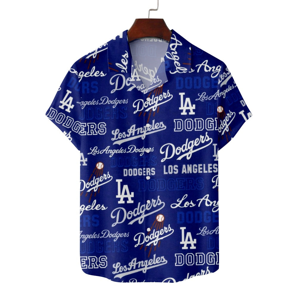 Los Angeles Dodgers Baseball All Over Blue Logo Print Short Sleeve ShirtMens short sleeve shirts Big and tall Mens shirts Short sleeve shirts for men Mens 4xl shirts Casual short sleeve shirts