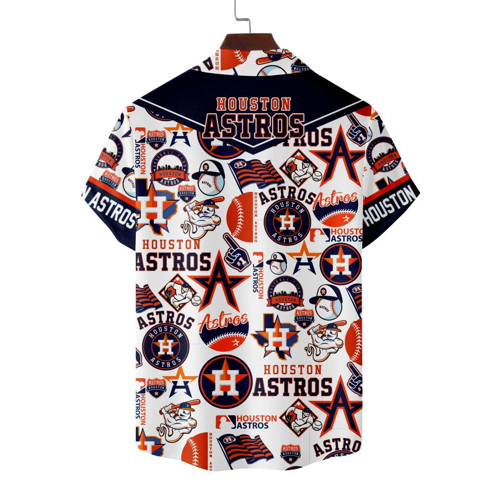 Houston Astros Baseball Patches Print Short Sleeve ShirtMens short sleeve shirts Big and tall Mens shirts Short sleeve shirts for men Mens 4xl shirts Casual short sleeve shirts