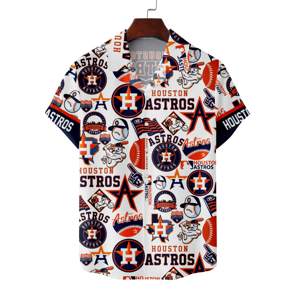 Houston Astros Baseball Patches Print Short Sleeve ShirtMens short sleeve shirts Big and tall Mens shirts Short sleeve shirts for men Mens 4xl shirts Casual short sleeve shirts