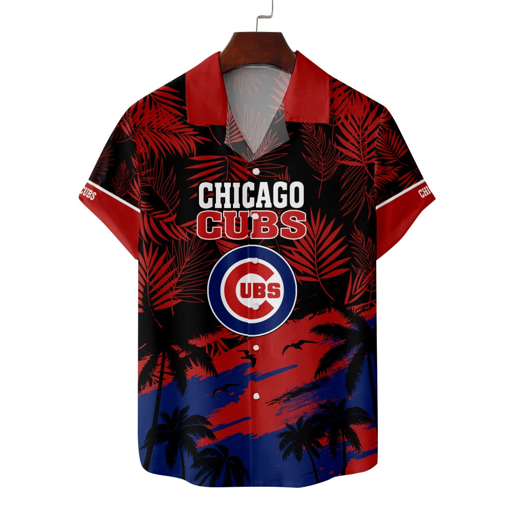 Chicago Cubs Baseball Hawaiian Palm Leaf Print Short Sleeve ShirtMens short sleeve shirts Big and tall Mens shirts Short sleeve shirts for men Mens 4xl shirts Casual short sleeve shirts