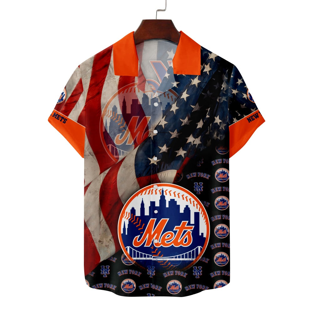 New York Mets Baseball Star Stripes Flag Short Sleeve ShirtMens short sleeve shirts Big and tall Mens shirts Short sleeve shirts for men Mens 4xl shirts Casual short sleeve shirts