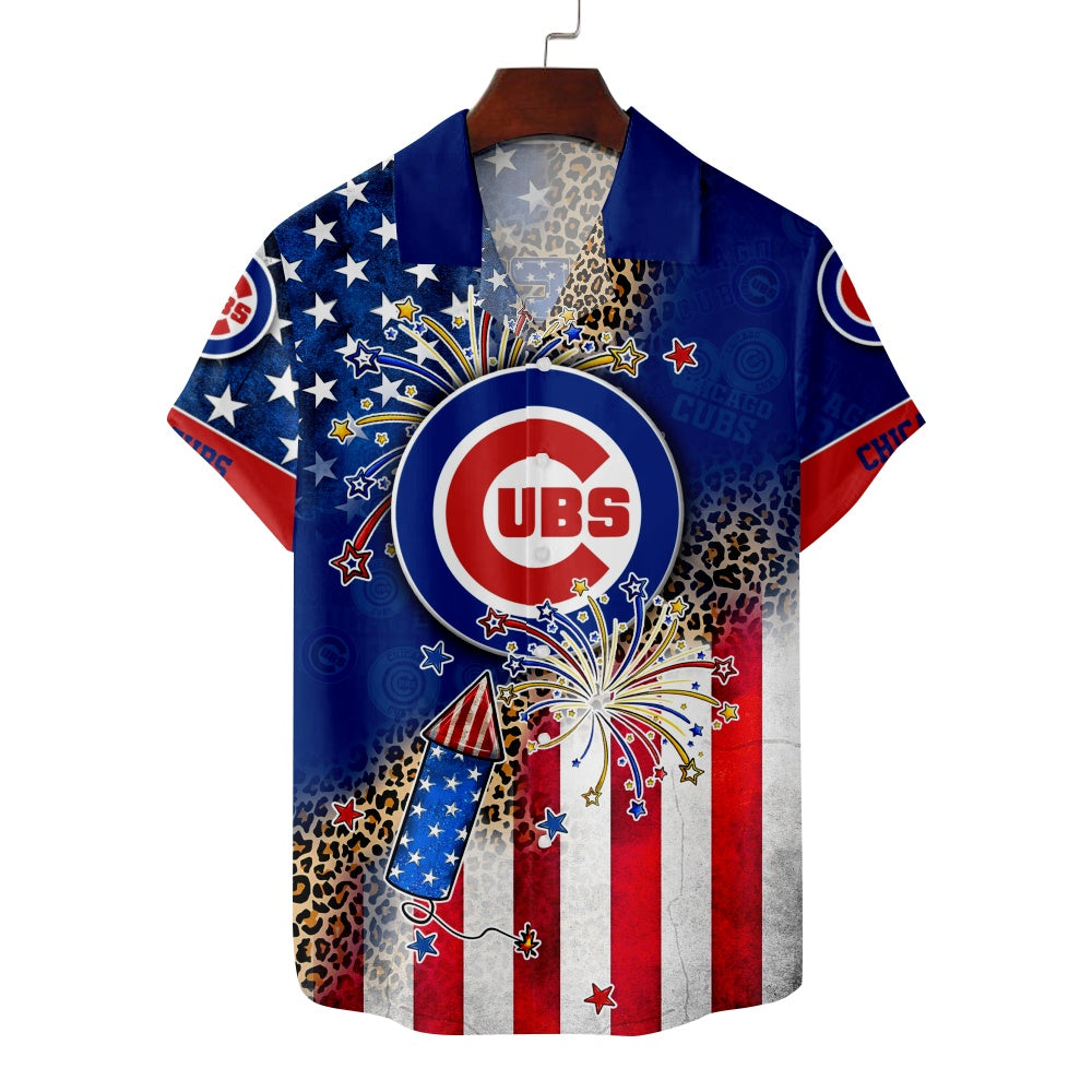 Chicago Cubs Baseball Fireworks Star Striped Flag ShirtMens short sleeve shirts Big and tall Mens shirts Short sleeve shirts for men Mens 4xl shirts Casual short sleeve shirts