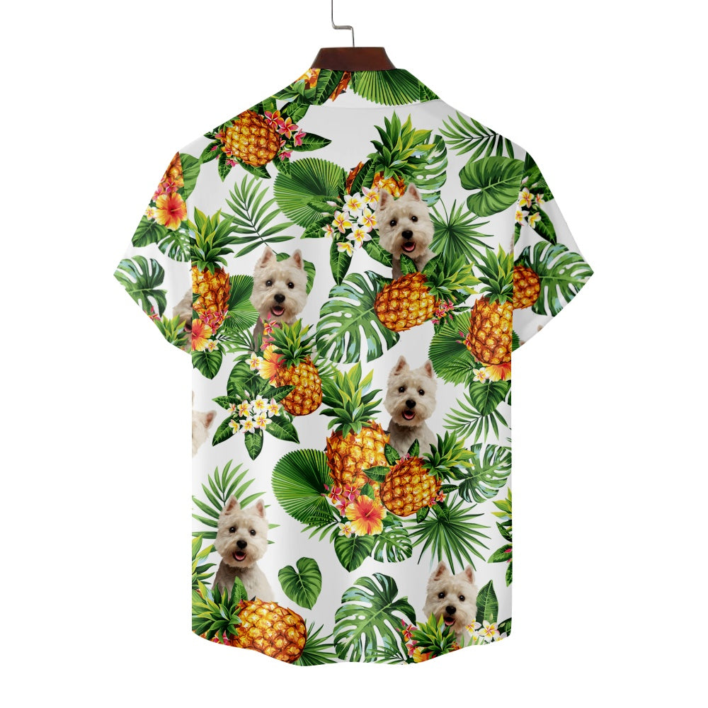 Men's West Highland White Terrier Dog Pineapple Hawaiian Vacation Print Short Sleeve ShirtMens short sleeve shirts Big and tall Mens shirts Short sleeve shirts for men Mens 4xl shirts Casual short sleeve shirts