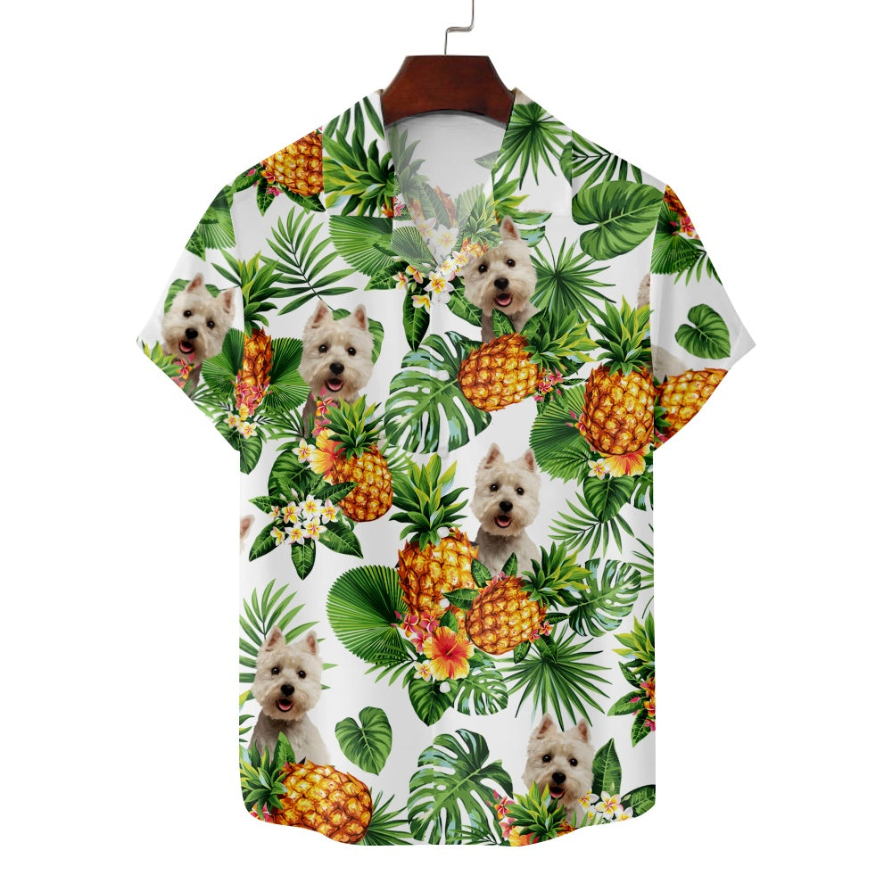 Men's West Highland White Terrier Dog Pineapple Hawaiian Vacation Print Short Sleeve ShirtMens short sleeve shirts Big and tall Mens shirts Short sleeve shirts for men Mens 4xl shirts Casual short sleeve shirts