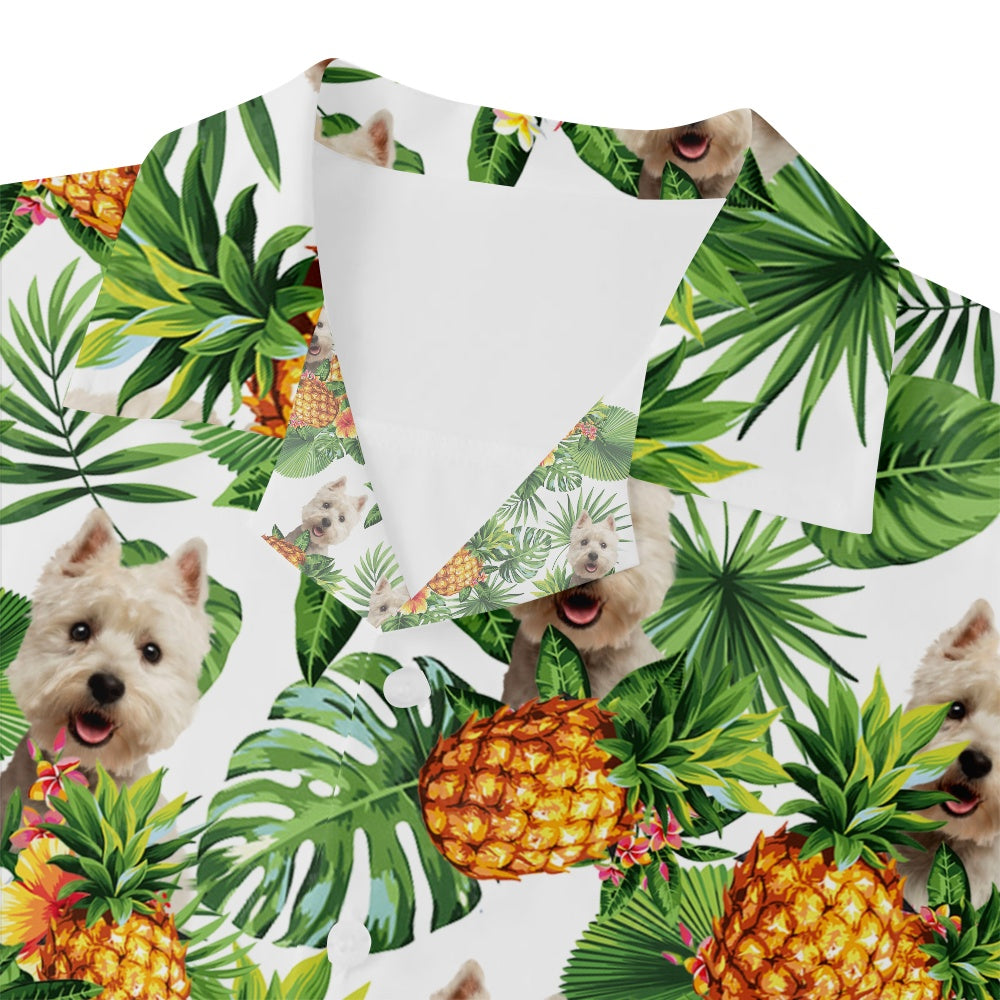 Men's West Highland White Terrier Dog Pineapple Hawaiian Vacation Print Short Sleeve ShirtMens short sleeve shirts Big and tall Mens shirts Short sleeve shirts for men Mens 4xl shirts Casual short sleeve shirts