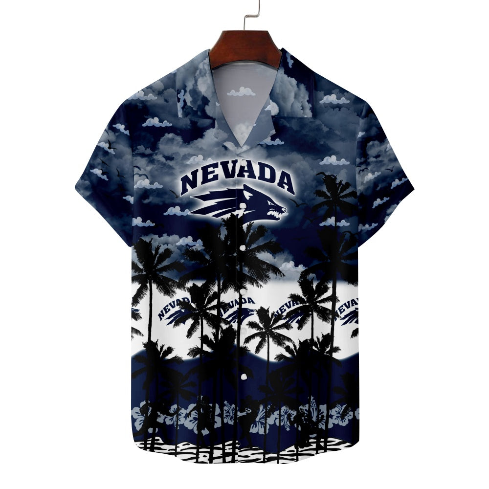 Nevada Wolf Pack American Football Hawaiian Palm Print Short Sleeve ShirtMens short sleeve shirts Big and tall Mens shirts Short sleeve shirts for men Mens 4xl shirts Casual short sleeve shirts