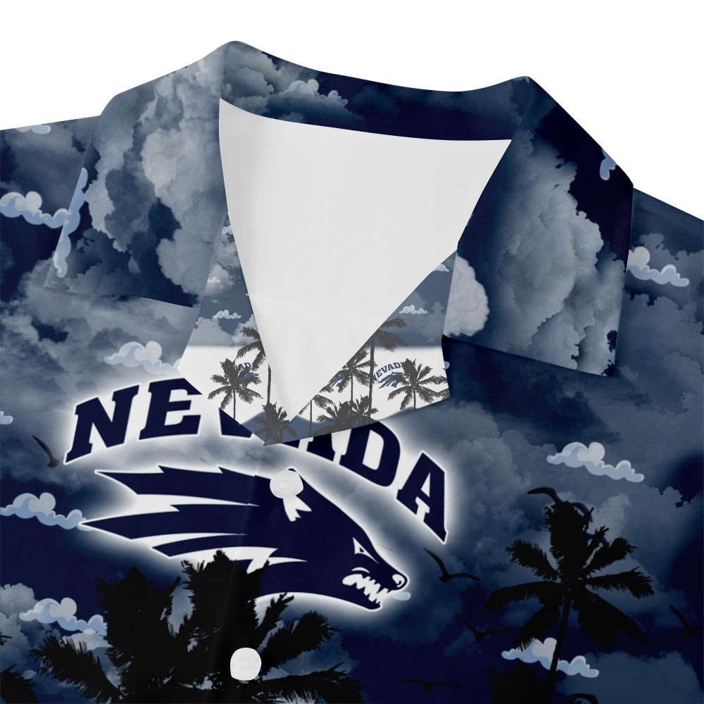 Nevada Wolf Pack American Football Hawaiian Palm Print Short Sleeve ShirtMens short sleeve shirts Big and tall Mens shirts Short sleeve shirts for men Mens 4xl shirts Casual short sleeve shirts