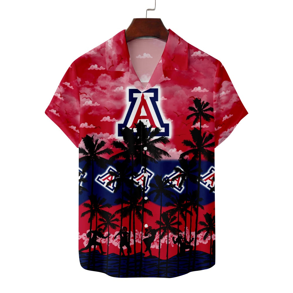 Arizona Wildcats American Football Hawaiian Palm Print Short Sleeve ShirtMens short sleeve shirts Big and tall Mens shirts Short sleeve shirts for men Mens 4xl shirts Casual short sleeve shirts