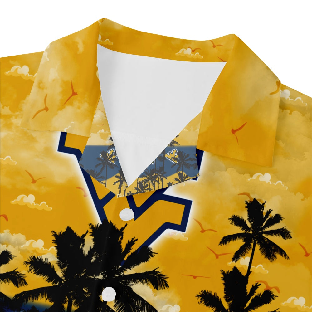 West Virginia Mountaineers American Football Hawaiian Palm Print Short Sleeve ShirtMens short sleeve shirts Big and tall Mens shirts Short sleeve shirts for men Mens 4xl shirts Casual short sleeve shirts