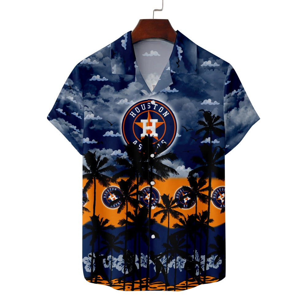 Houston Astros American Football Hawaiian Palm Print Short Sleeve ShirtMens short sleeve shirts Big and tall Mens shirts Short sleeve shirts for men Mens 4xl shirts Casual short sleeve shirts