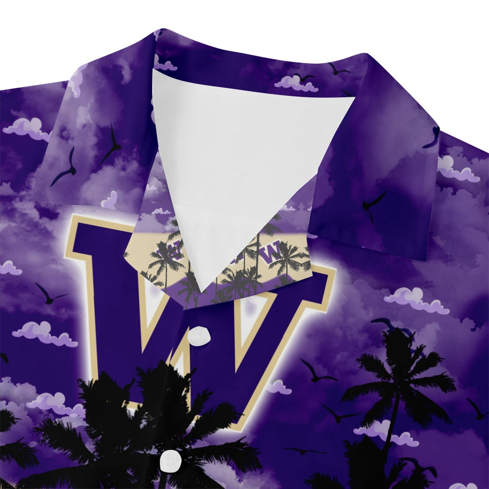 Washington Huskies American Football Hawaiian Palm Print Short Sleeve ShirtMens short sleeve shirts Big and tall Mens shirts Short sleeve shirts for men Mens 4xl shirts Casual short sleeve shirts