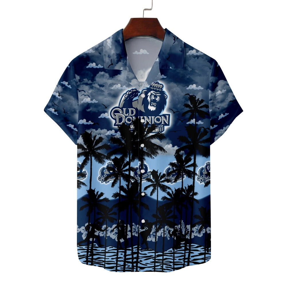 Old Dominion Monarchs American Football Hawaiian Palm Print Short Sleeve ShirtMens short sleeve shirts Big and tall Mens shirts Short sleeve shirts for men Mens 4xl shirts Casual short sleeve shirts