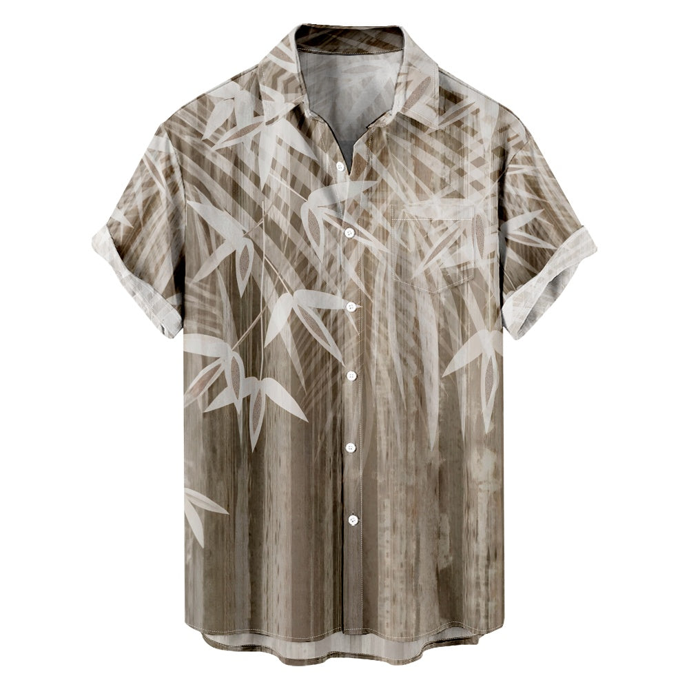 Men's Simple Bamboo Leaf Print Short Sleeve ShirtMens short sleeve shirts Big and tall Mens shirts Short sleeve shirts for men Mens 4xl shirts Casual short sleeve shirts