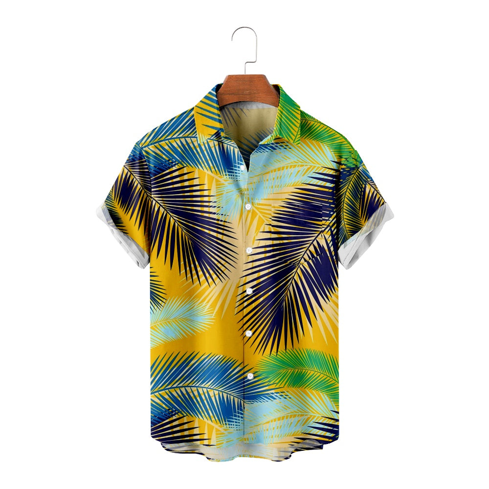 Men's Hawaiian Palm Leaf Print Colorful Casual Short Sleeve ShirtMens short sleeve shirts Big and tall Mens shirts Short sleeve shirts for men Mens 4xl shirts Casual short sleeve shirts