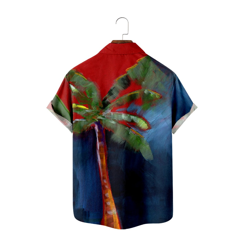 Men's Oil Paint Palm Tree Short Sleeve ShirtMens short sleeve shirts Big and tall Mens shirts Short sleeve shirts for men Mens 4xl shirts Casual short sleeve shirts