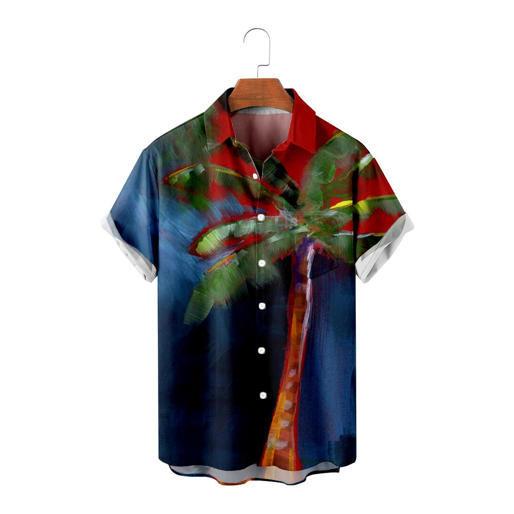 Men's Oil Paint Palm Tree Short Sleeve ShirtMens short sleeve shirts Big and tall Mens shirts Short sleeve shirts for men Mens 4xl shirts Casual short sleeve shirts