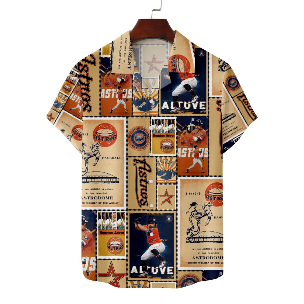 Houston Astros Baseball Vintage Memories Print Short Sleeve ShirtMens short sleeve shirts Big and tall Mens shirts Short sleeve shirts for men Mens 4xl shirts Casual short sleeve shirts